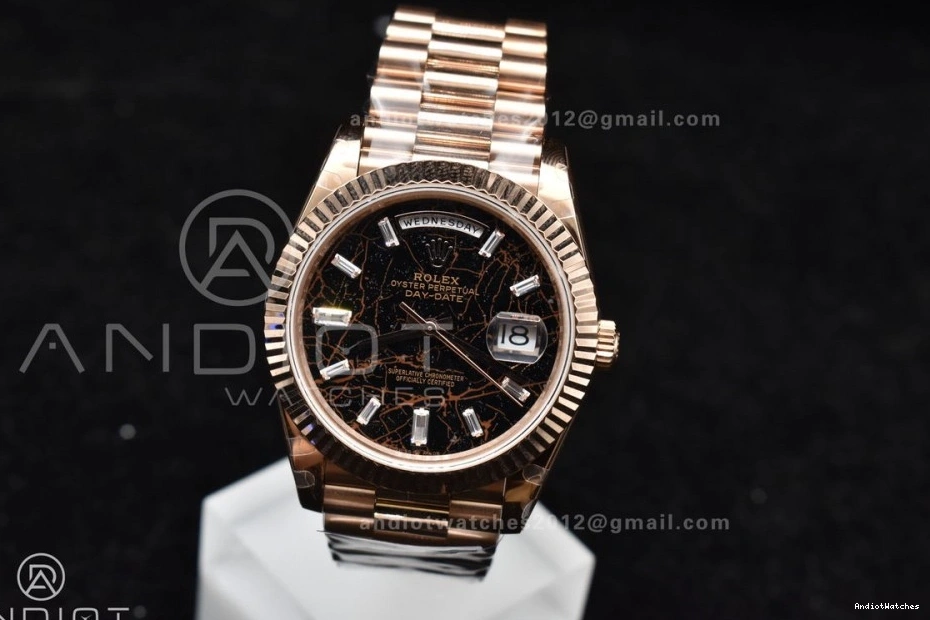 A Bracelet Bright Meteorite GMF Steel 904L On RG Crystal Markers DayDate 40 Dial President 706 1102